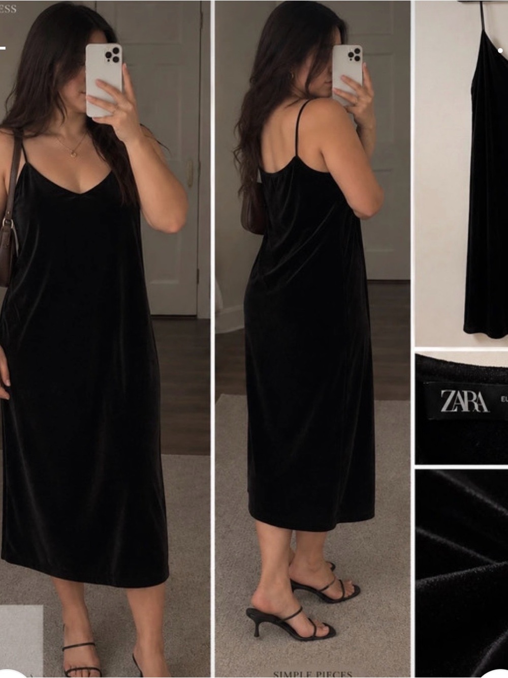 Zara Black Slip Midi Dress with Spaghetti Straps